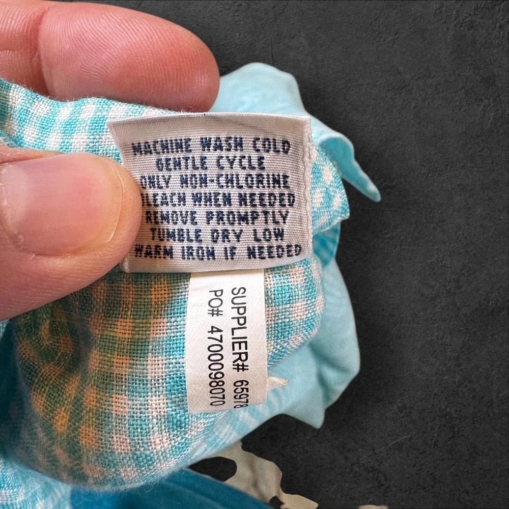 Ralph Lauren Mens‎ Blue White Gingham Linen Short Sleeve Button Down Shirt XXL